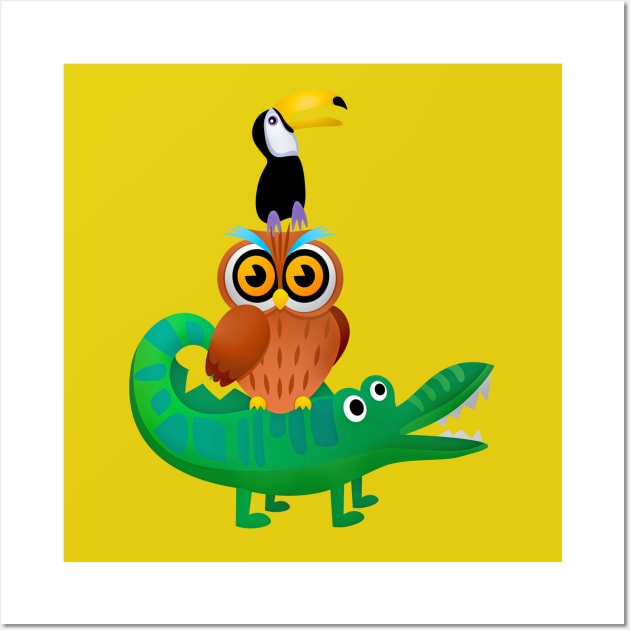 Tower animals crocodile owl toucan Wall Art by Albi